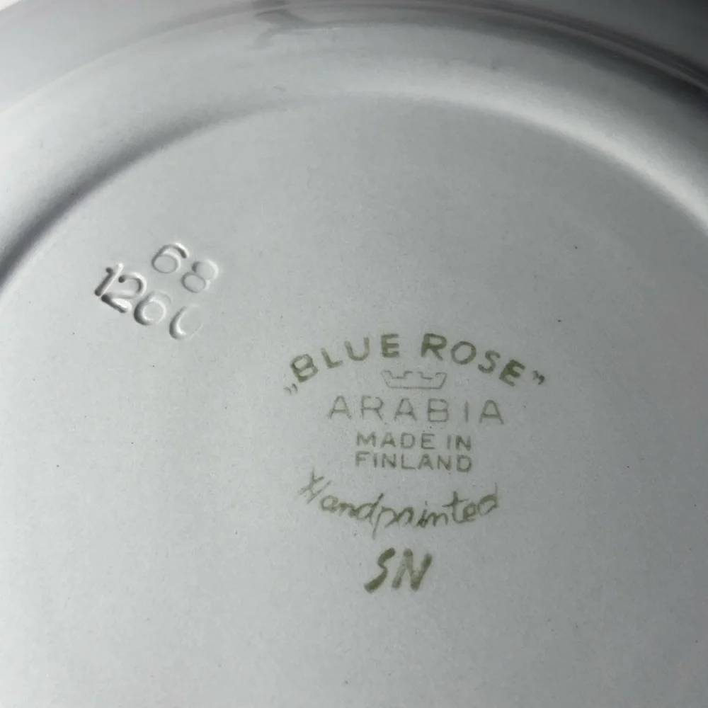 Blue Rose Lunch Dessert Plates Hand Painted Blue White 7 5/8” Arabia Of Finland